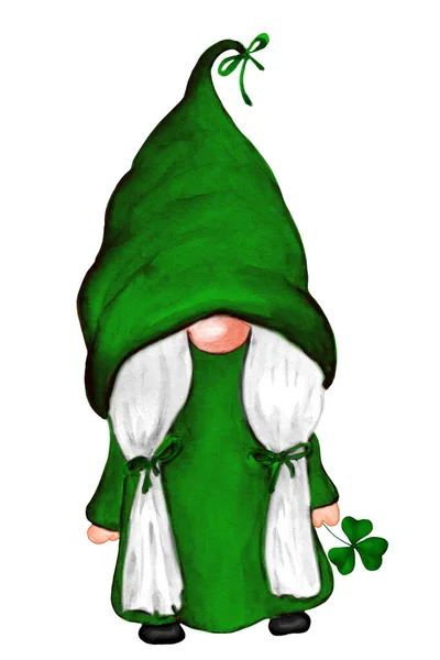 Gnome Fille Avec Clover Leaf Aquarelle — Photo