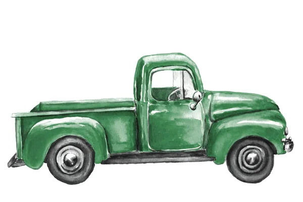 Illustration Aquarelle Camion Vert — Photo