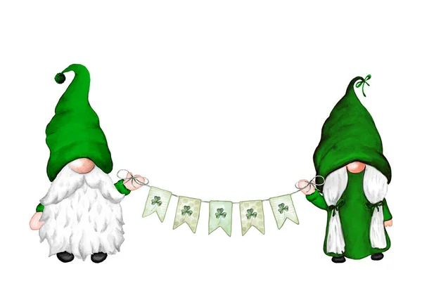 Patrick Day Gnome Mit Parteifahne — Stockfoto