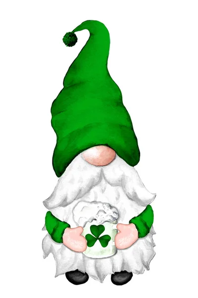 Pyhän Patrickin Päivä Gnome Akvarelli Kuvitus — kuvapankkivalokuva