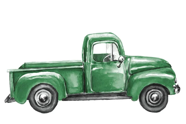 Camión Verde Acuarela Ilustración —  Fotos de Stock