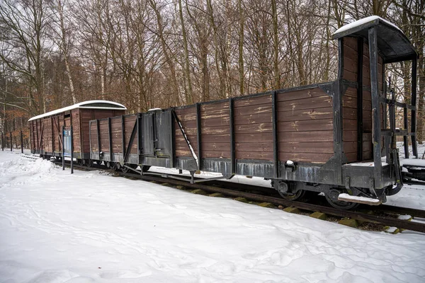 Un tren del Holocausto en el campo de concentración nazi Stutthof. Stutthof fue el primer campo de concentración alemán establecido fuera de las fronteras alemanas. Se estima que entre 62.000 y 65.000 personas murieron aquí. — Foto de Stock