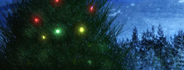 森林里有圣诞树的圣诞背景 — 图库照片
