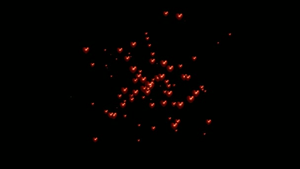 Fondos Corazones San Valentín Vídeo Animado Salpicaduras Partículas Rojas Movimiento — Vídeo de stock