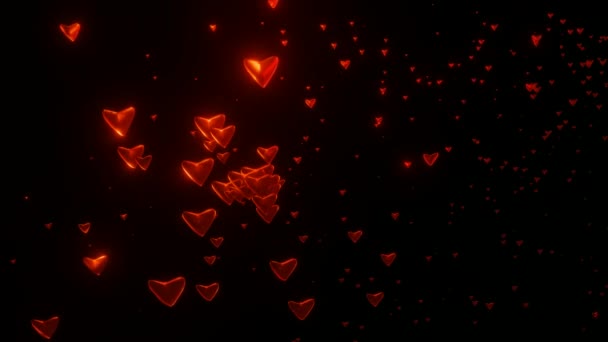Valentijn Achtergrond Rode Harten Vallen Zwarte Achtergrond Video Beeldmateriaal Animatie — Stockvideo