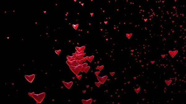 Valentine Day Background Red Hearts Isolated Black — Stock Photo, Image