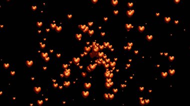 Valentiine Günü arka planında soyut kırmızı kalpler var. 3 Boyutlu resimleme.