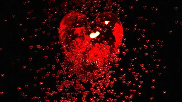 Valentiine Day Achtergrond Met Abstracte Rode Harten Geïsoleerd Zwart Weergave — Stockfoto