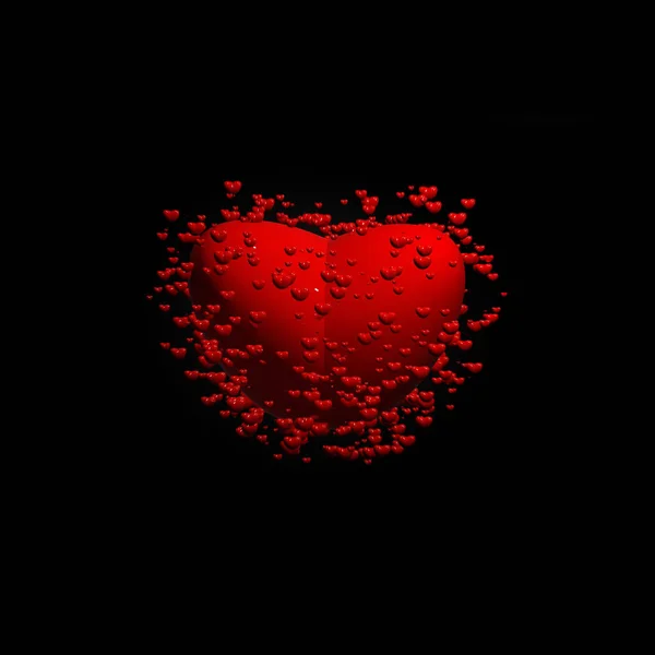 Fondo Del Día San Valentín Corazón Rojo Aislado Negro Ilustración —  Fotos de Stock