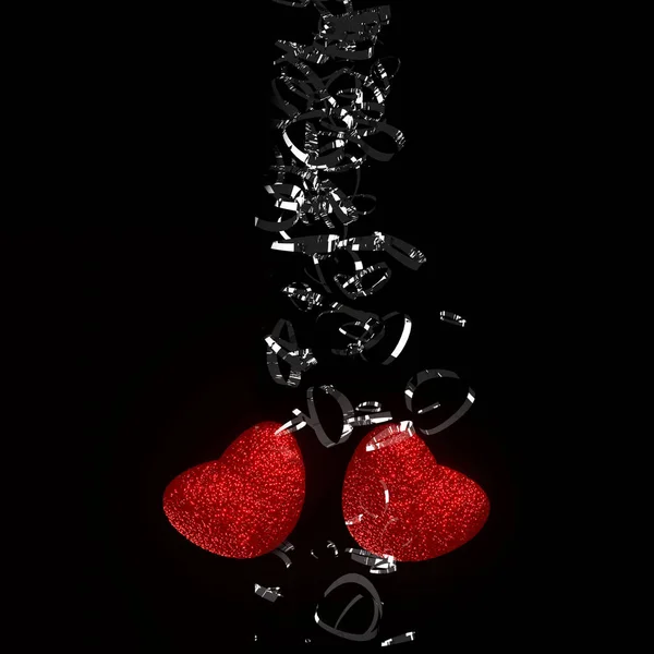 Valentine Day Background Red Heart Isolated Black Render Illustration — Stock Photo, Image