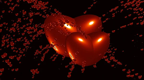 Two Red Hearts Dark Valentine Day Background — Stock Photo, Image
