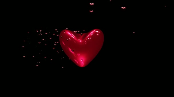 Κόκκινη Λαμπερή Καρδιά Μαύρο Φόντο Βίντεο Animation — Αρχείο Βίντεο