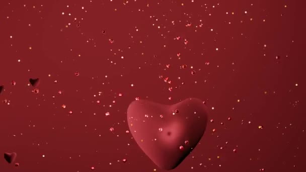 Corazón Rojo Con Gotas Confeti Fondo Del Día San Valentín — Vídeos de Stock