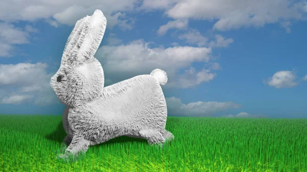 Пасхальный Кролик Траве Рендеринг — стоковое фото