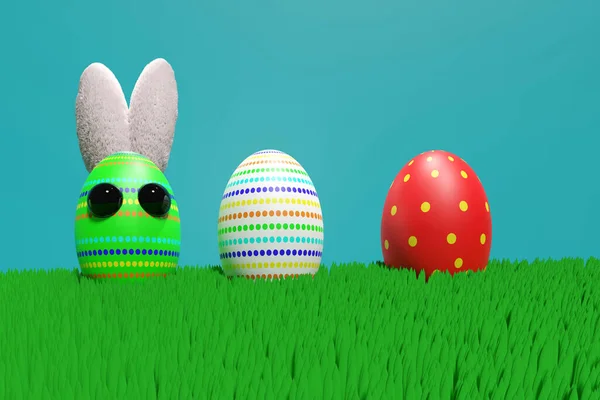 Easter Background Eggs Bunny Render Illustration — Stock Photo, Image