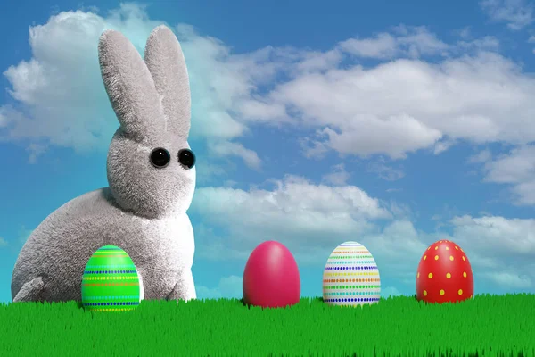 Easter Background Eggs Bunny Render Illustration — Stock Photo, Image