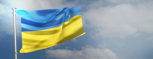 우크라이나 국기푸른 배경에 손흔들고 있습니다 렌더링 일러스트 — 스톡 사진