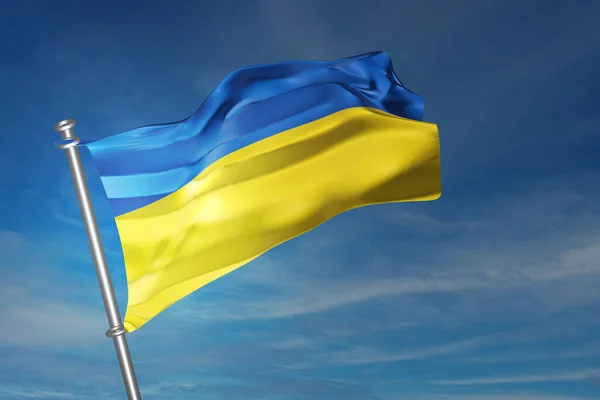 우크라이나 국기푸른 배경에 손흔들고 있습니다 렌더링 일러스트 — 스톡 사진