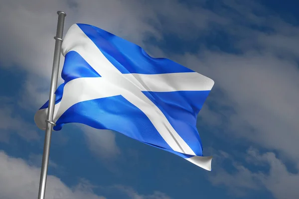 Skotsk Flagga Viftar Vinden Blå Himmel Bakgrund Skottlands Flagga Saltire — Stockfoto
