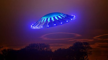 UFO. Tanımlanamayan Uçan Nesne. 3 Boyutlu resimleme