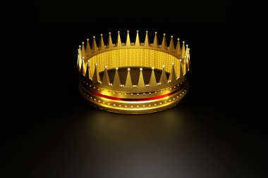 Altın taç siyah arka planda izole edilmiş. 3 Boyutlu resimleme.