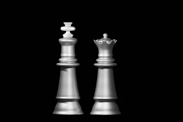 Šachy Král Královna Izolované Černém Pozadí Vykreslování — Stock fotografie