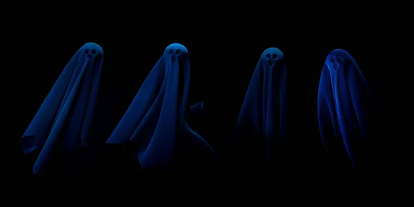 Halloween Hintergrund Eine Gruppe Von Geistern Isoliert Auf Schwarz Darstellung — Stockfoto