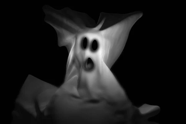 Fantôme Halloween Effrayant Isolé Sur Fond Noir Illustration Rendu — Photo