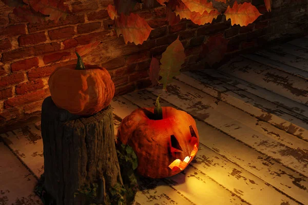 Citrouille Halloween Sur Une Table Bois Illustration Rendu — Photo