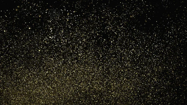 輝く抽象的な光沢のある背景と黒に隔離された黄金の粒子をきらめく 3Dレンダリング図 — ストック写真