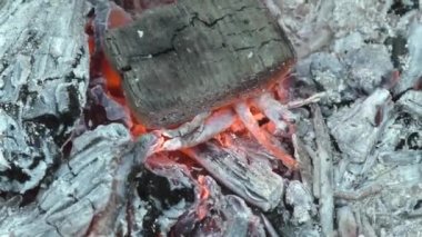 Şöminedeki huş ağacından yakılan kömürler. Güzel alev. Noel akşamı. Yakın plan.