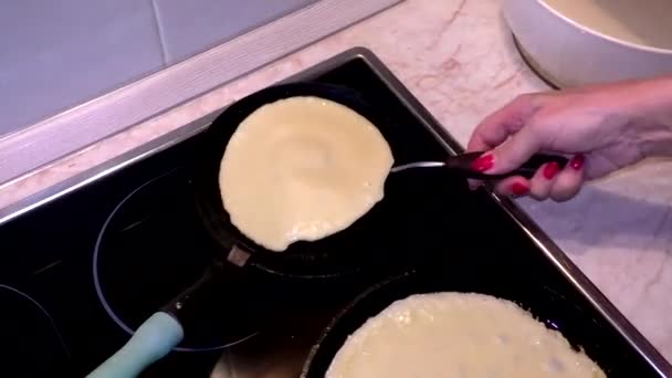 Geleneksel Rus Blini Krepler Krep Haftası Maslenitsa Büyük Perhiz Den — Stok video