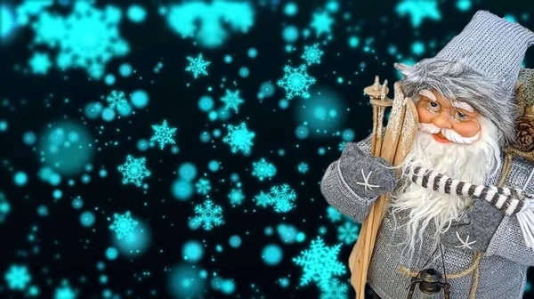 Санта Клаус Подарками Размытый Фон Зимнего Ночного Снежного Неба Концепция — стоковое фото