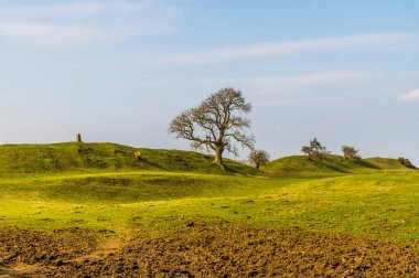 İlkbaharın başlarında İngiltere 'nin Leicestershire kentindeki Burrough Hill' de bulunan Iron Age Hill kalesinin doğu surlarının manzarası devam etmektedir.