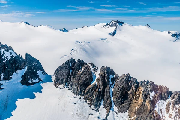 Aerial View Snow Covered Amountains Rocky Walls Denver Glacier Close — Zdjęcie stockowe