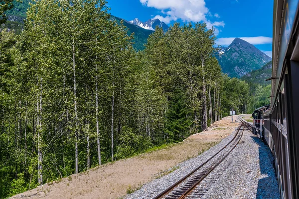 Yazın Skagway, Alaska yakınlarındaki Beyaz Geçit ve Yukon demiryolu manzarası