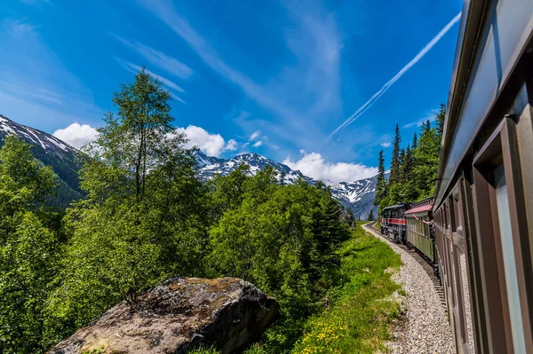 View Train White Pass Yukon Railway Skagway Alaska Summertime — Zdjęcie stockowe