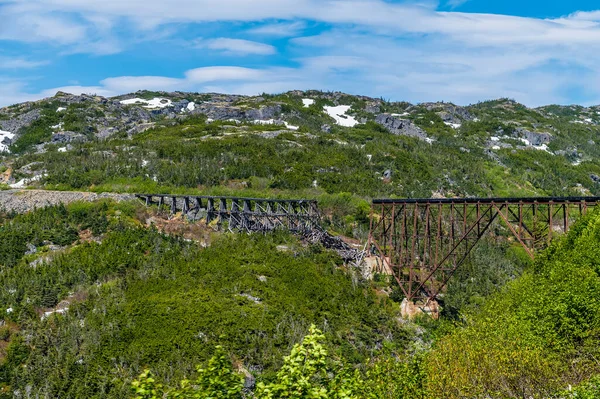View Wrecked Bridge Train White Pass Yukon Railway Skagway Alaska — Stock Fotó