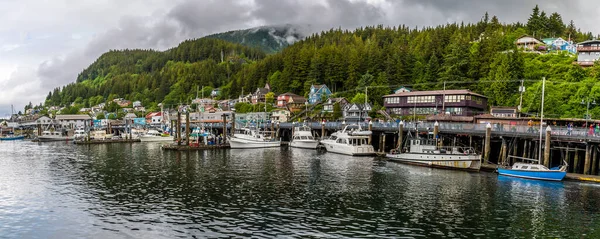 Panorama View Boats Moored Harbour Ketchikan Alaska Summertime — ストック写真