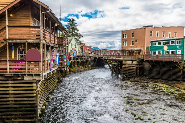 View Out Sea Stilted Buildings Creek Ketchikan Alaska Summertime — ストック写真