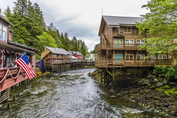 View First Stilted Buildings Creek Ketchikan Alaska Summertime — ストック写真