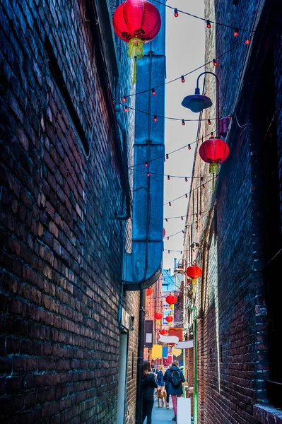 View Back Narrow Alleyway Chinatown Victoria British Colombia Canada Summertime —  Fotos de Stock