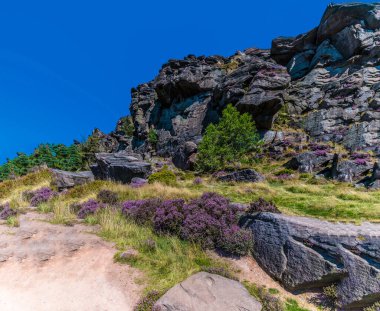 A view along the summit of the Roaches escarpment close to Hen Cloud, Staffordshire, UK in summertime