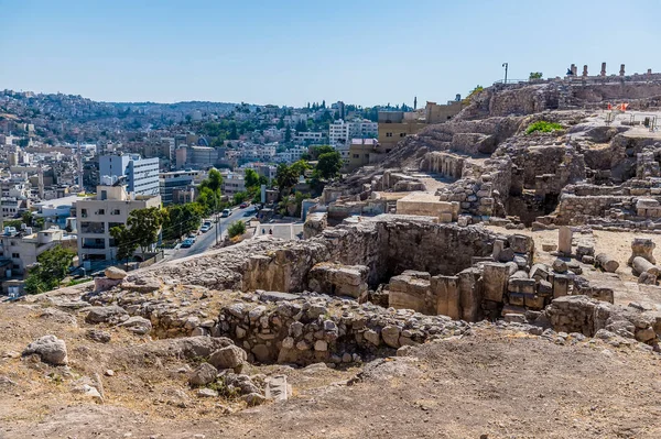 Une Vue Long Des Fouilles Sur Bord Sud Citadelle Amman — Photo