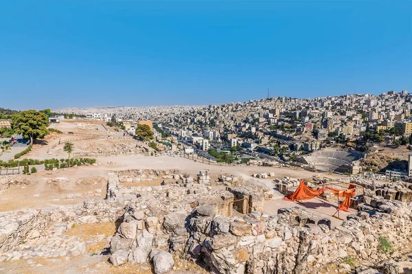 Una Vista Desde Templo Hércules Sobre Ciudadela Ammán Jordania Verano — Foto de Stock