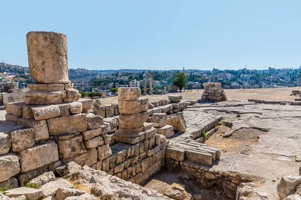 Vue Intérieur Temple Hercule Dans Citadelle Amman Jordanie Été — Photo