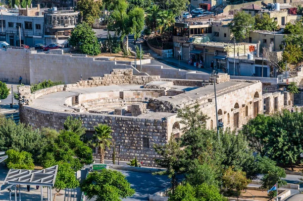 Közelkép Római Odeon Amfiteátrum Felé Ammanban Jordániában Nyáron — Stock Fotó