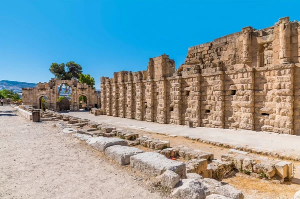 Vue Vers Porte Sud Dans Ancienne Colonie Romaine Gerasa Jerash — Photo