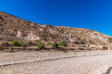 Yazın Ürdün 'ün eski kenti Petra' ya giden yolun manzarası.