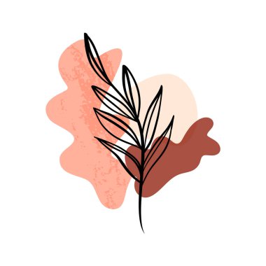 Çizgili palmiye yaprağı ve desenli şekillerle hassas, çağdaş bir kompozisyon. Poster, afiş boho paletinde.